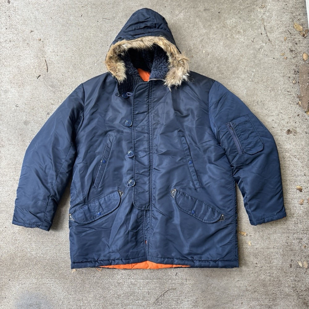 Golden Fleece Snorkel N3B Parka Jacket Navy Blue Nylon Toggle Sz 46 Scovill Zip